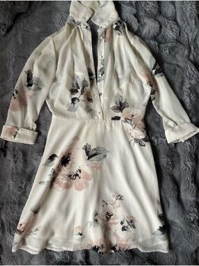 Dynamite Ivory Floral Button-Front Dress with Blush Accents